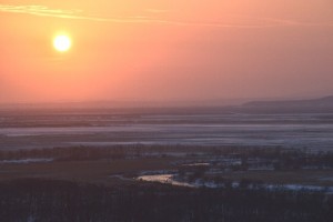 湿原展望台の夕陽01
